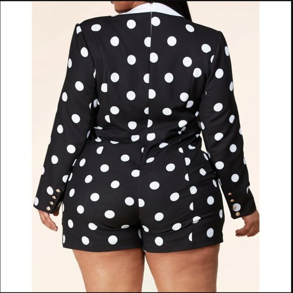 Women Black White Polka Dot V-Cut Line Romper w/Pockets back Zipper. Size 1X NWT - Picture 3 of 16